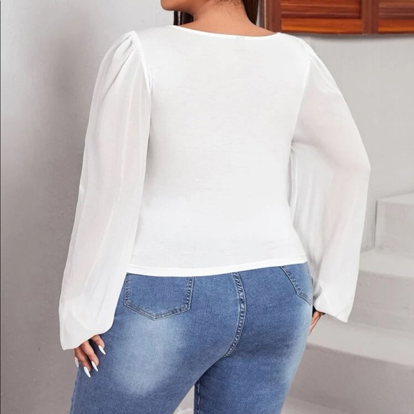 Boho Plus Size White Bishop Sleeve Shirt Top Blouse White - Picture 7 of 9